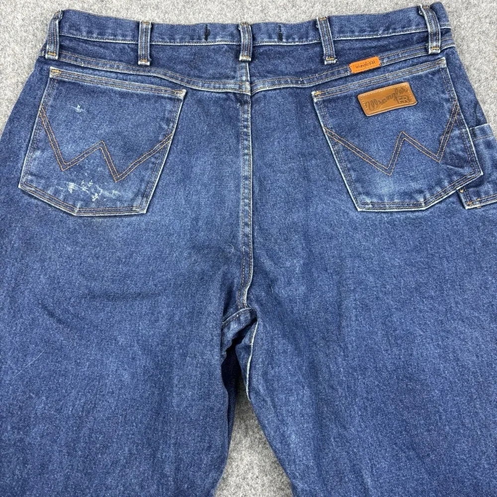 Wrangler FR Jeans Mens 38x32 Relaxed Flame Resistant 31MWZ Dark Wash Blue Denim
